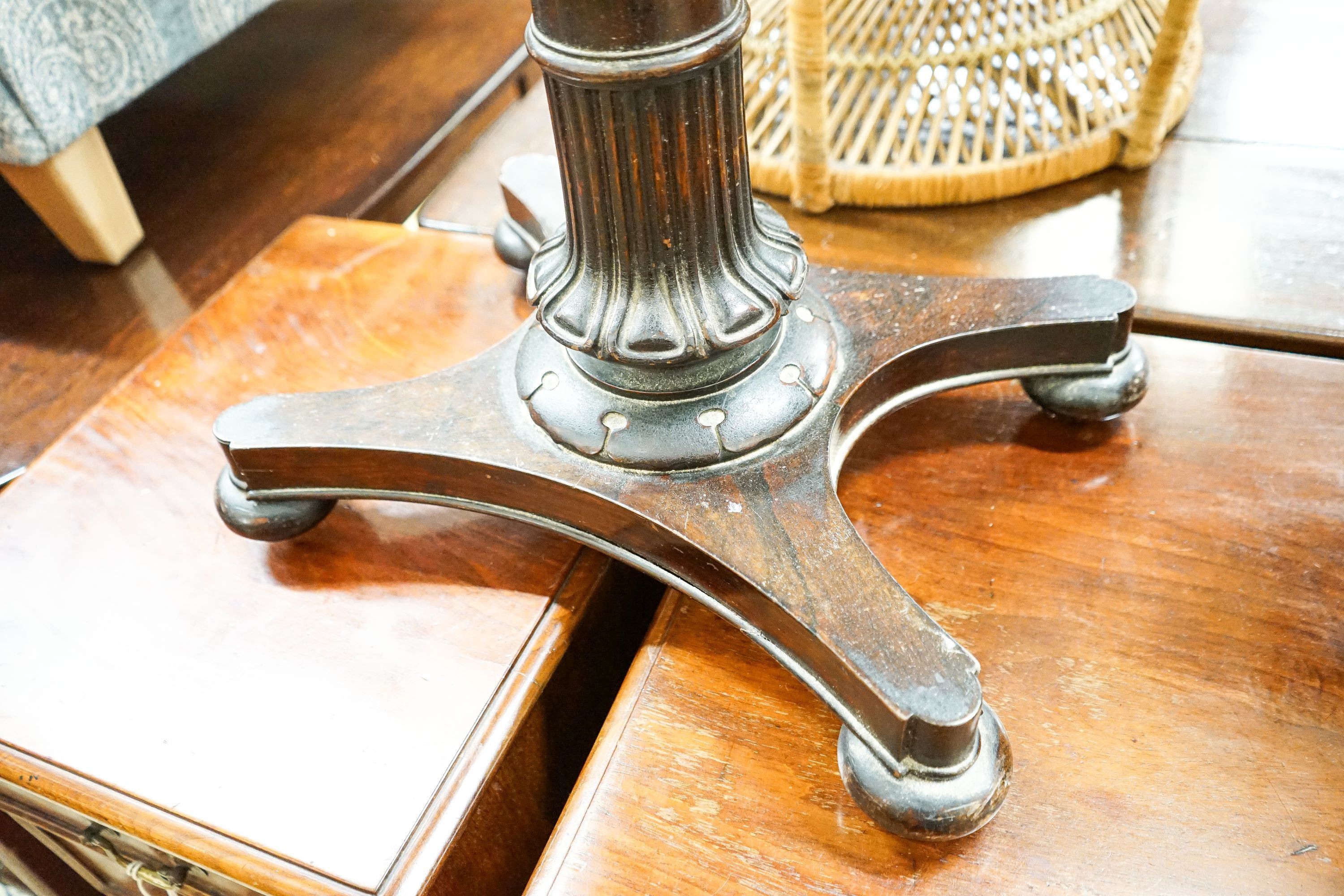 A William IV rosewood teapoy converted to a work box, width 44cm, depth 34cm, height 79cm